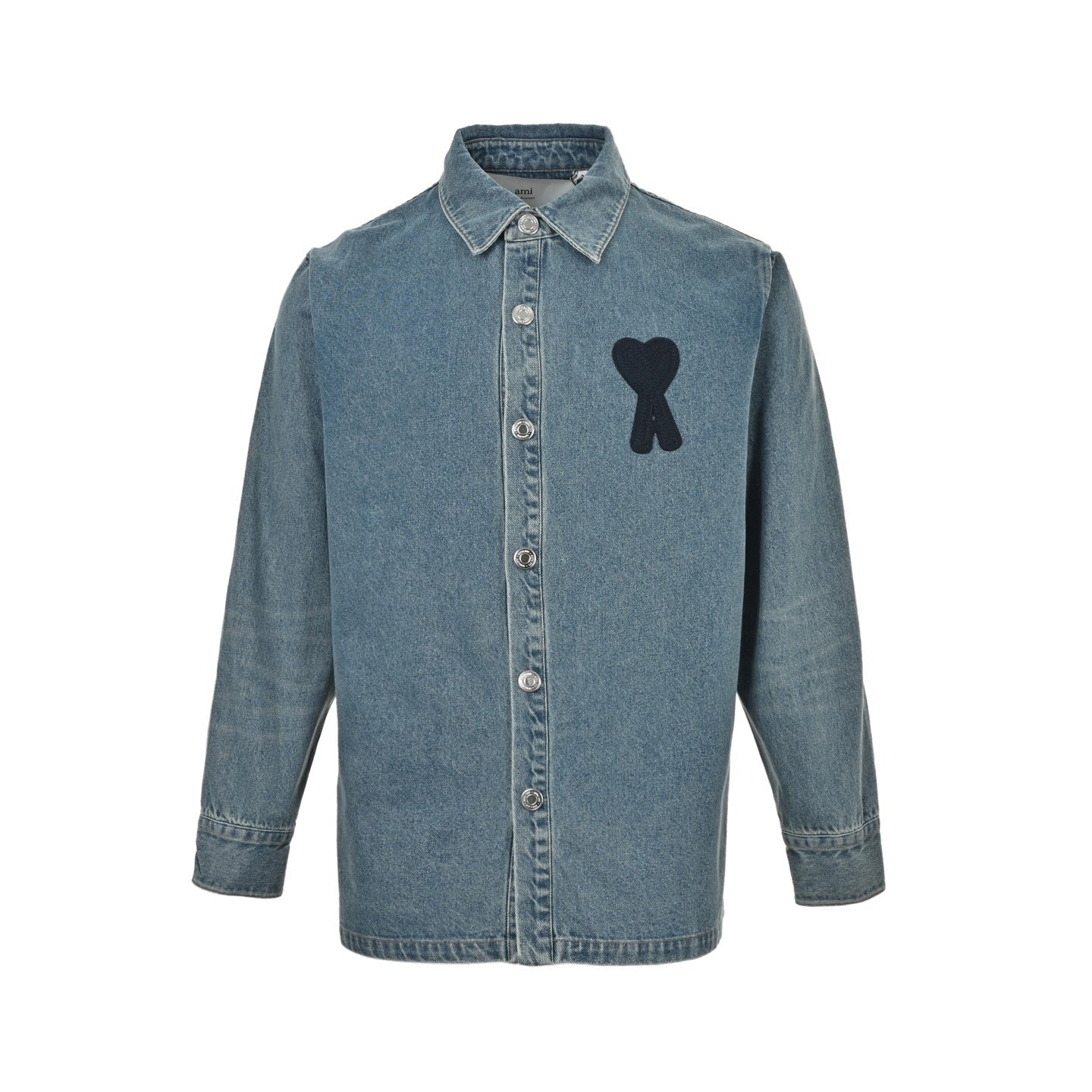 Knitted Heart Embroidered Denim Shirt