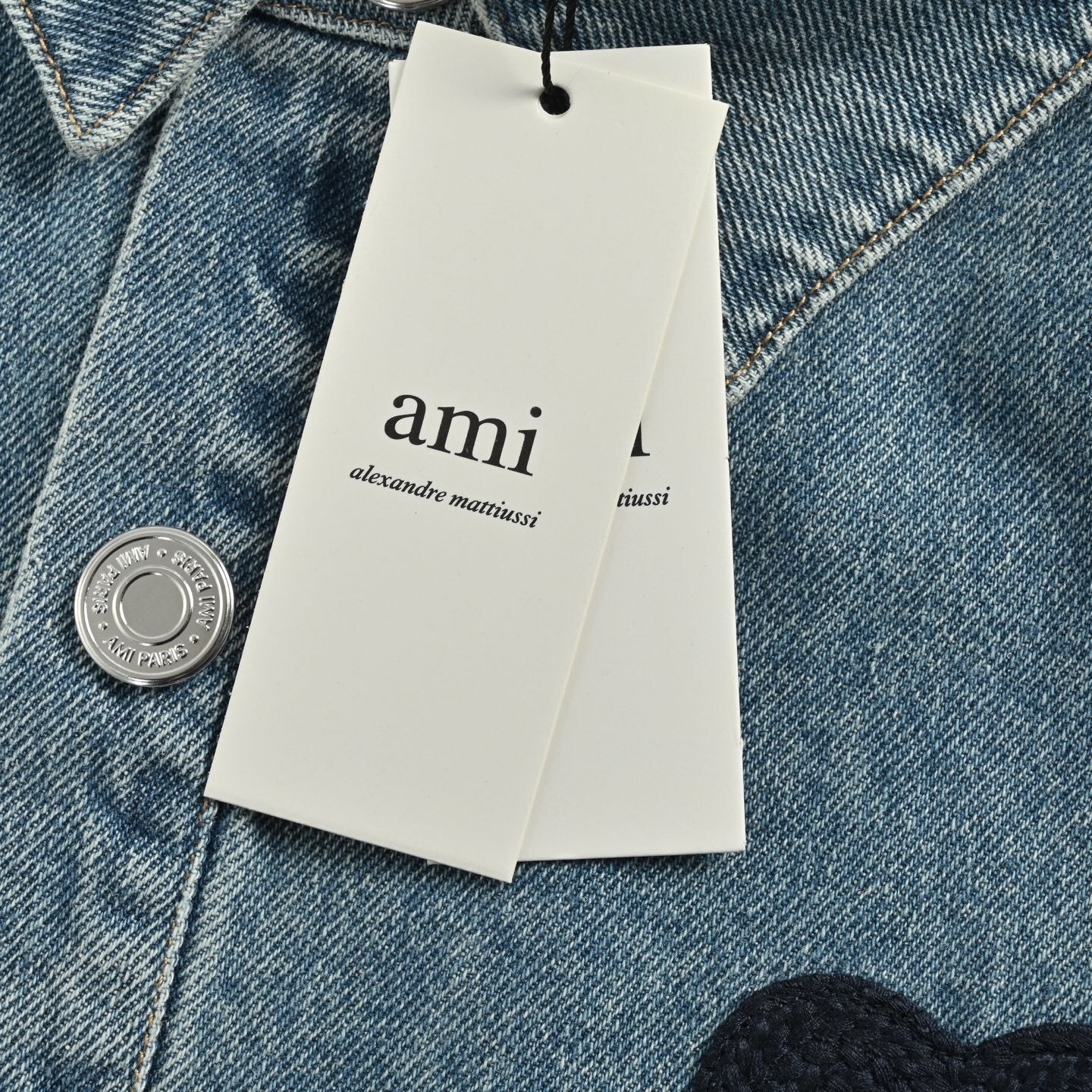 Knitted Heart Embroidered Denim Shirt