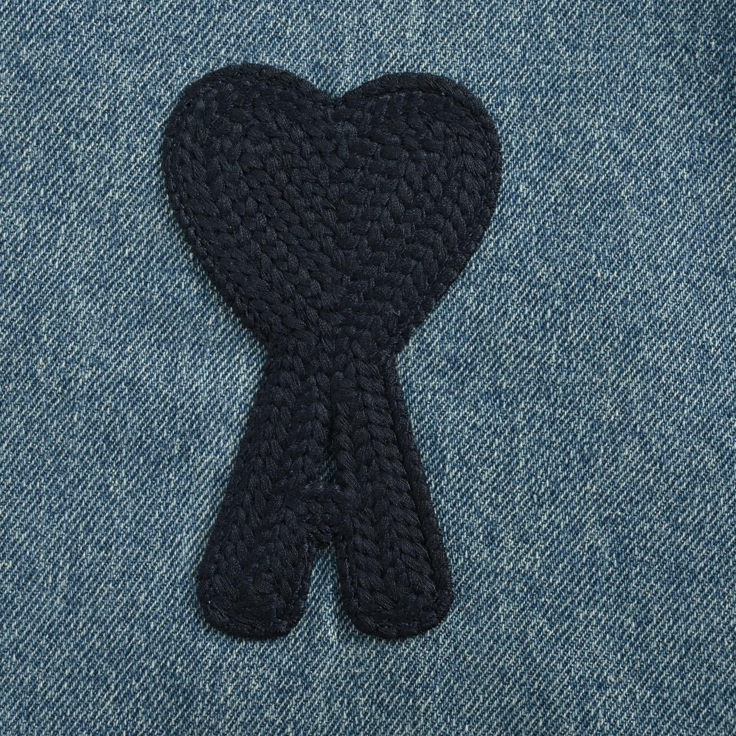 Knitted Heart Embroidered Denim Shirt