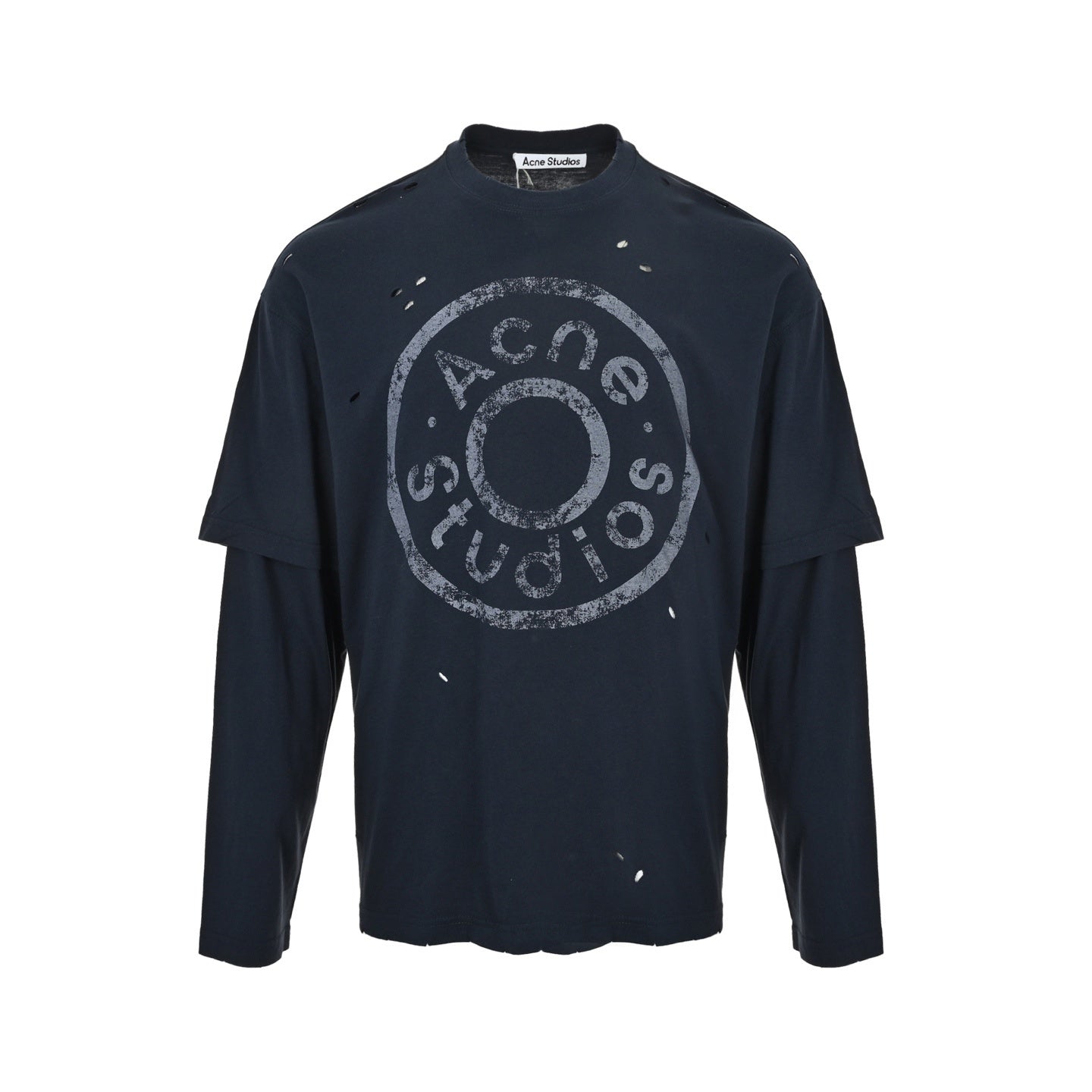 Badge-print ripped long-sleeved T-shirt