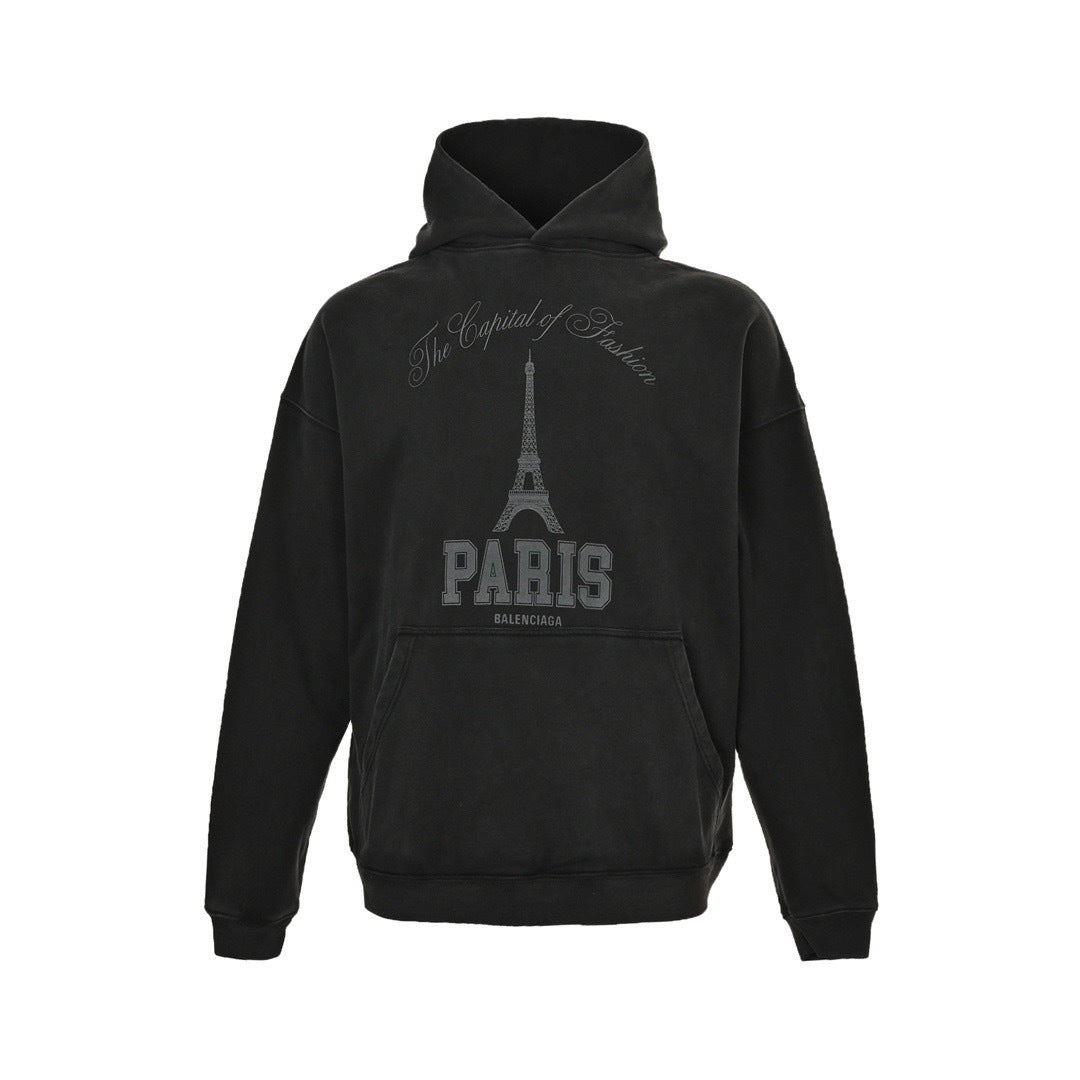 Iron Tower Print Washed Hoodie
