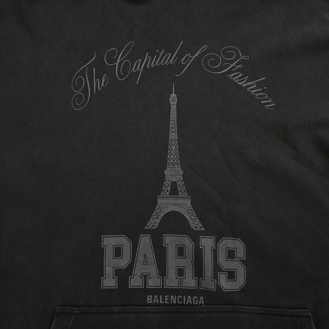 Iron Tower Print Washed Hoodie