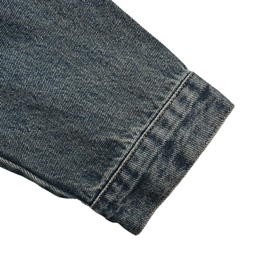 Washed distressed zipper denim jacket