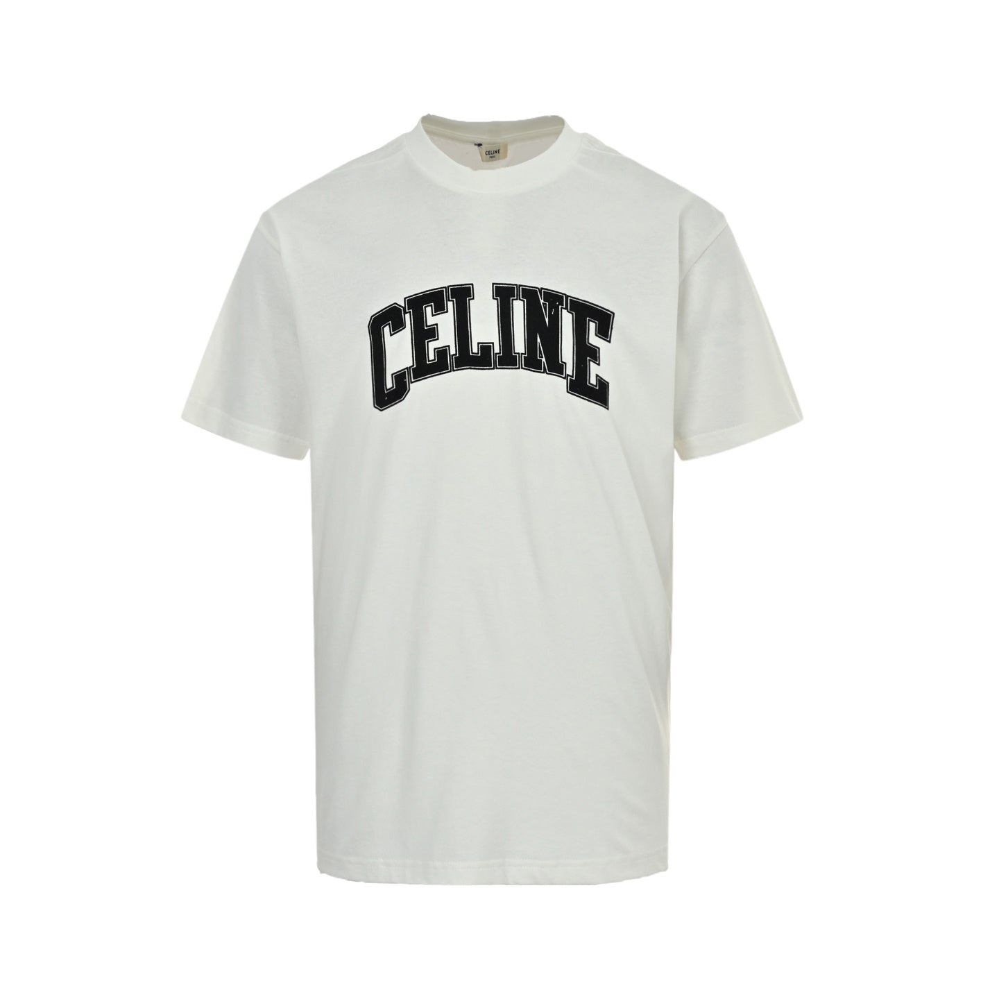 Arc-shaped flocked print T-shirt