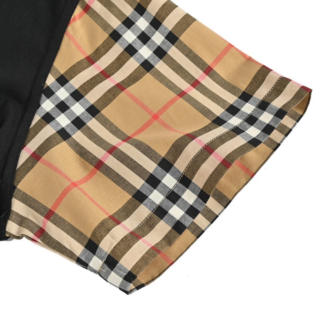 Plaid Sleeve Patchwork T-shirt