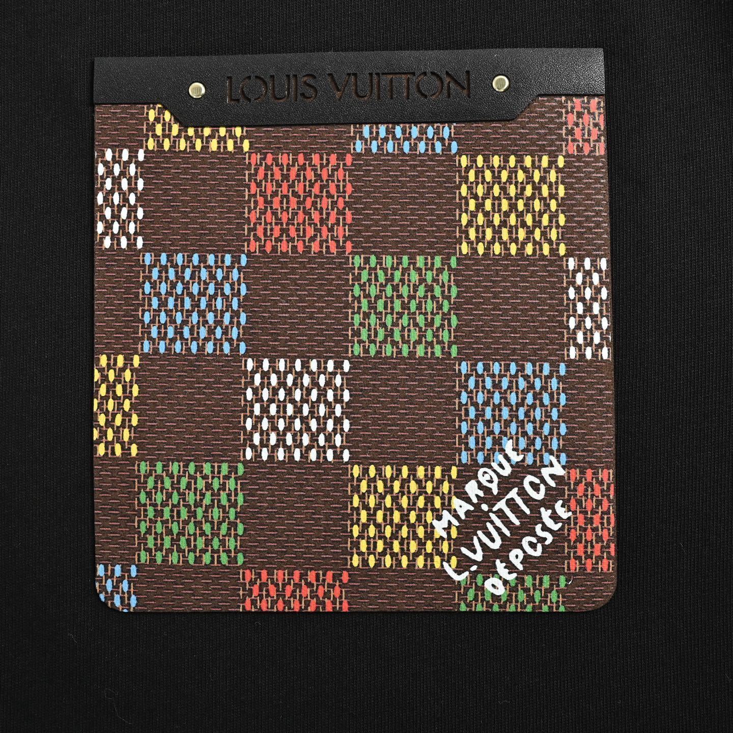 Checkered Leather Patch Pocket T-Shirt