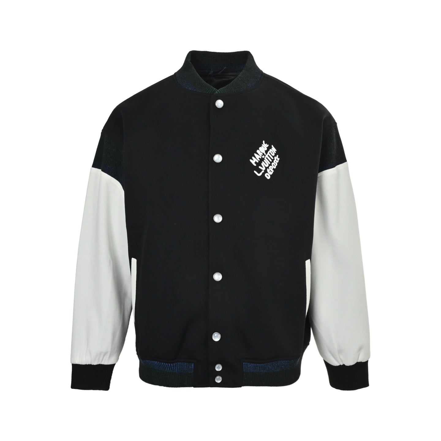 Black and White Paneled Baseball Jacket